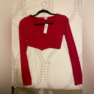 Garage Red Handkerchief Long Sleeve Plunge Top